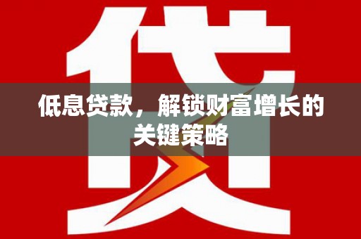 乌拉特中旗低息贷款，解锁财富增长的关键策略
